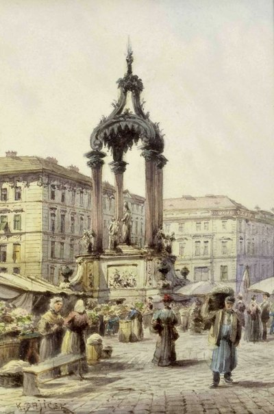 Busy Scene at the High Market in Vienna by Carl Wenzel Zajicek